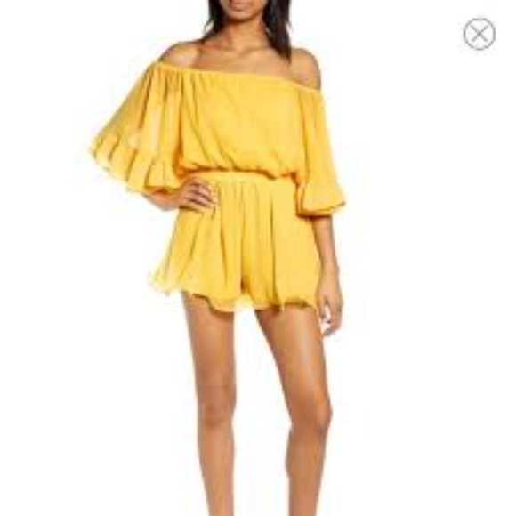 Endless Rose Revolve Yellow Ruffle Romper M new - Picture 1 of 12